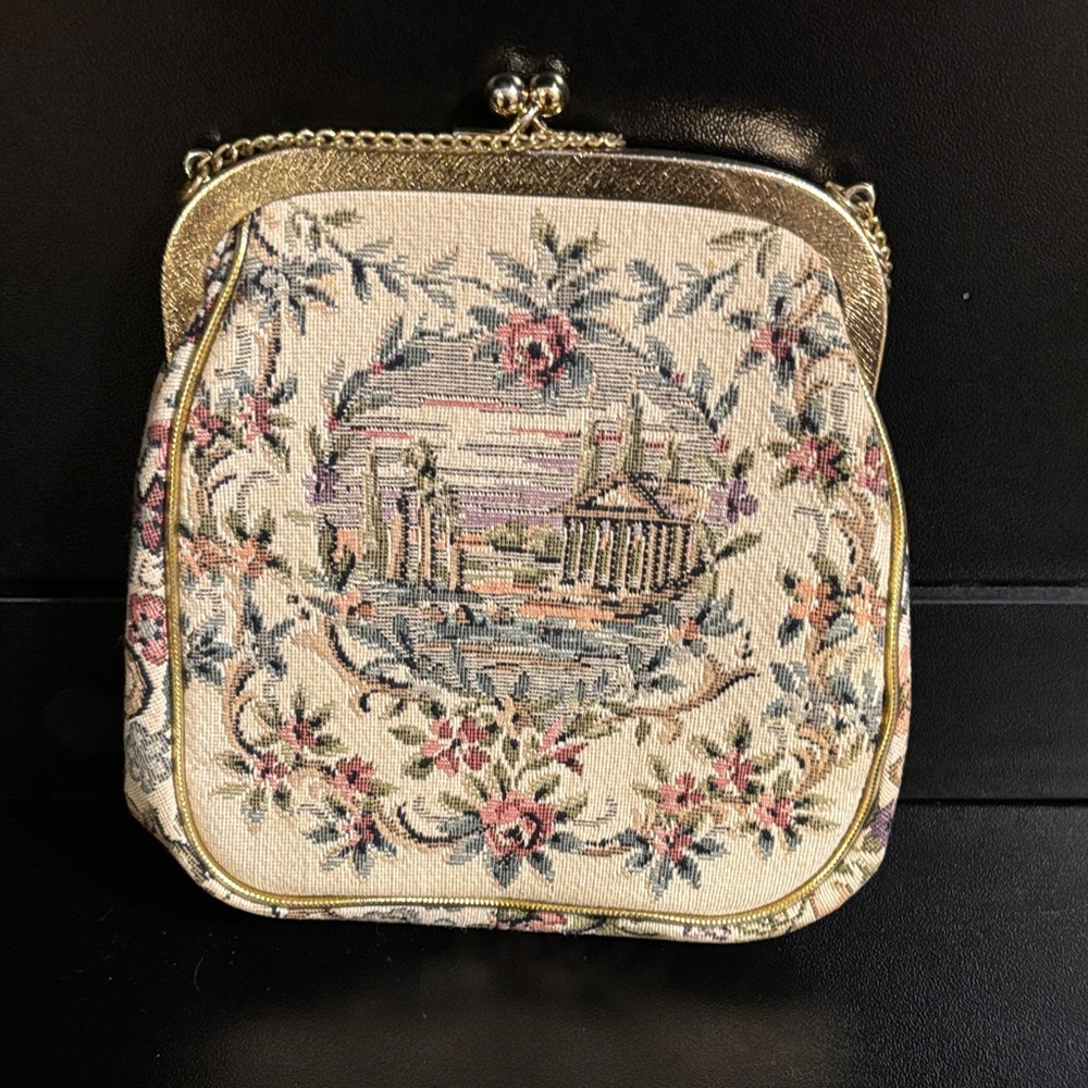 Vintage Tapestry Clutch with Gold Chain 1950-1960s